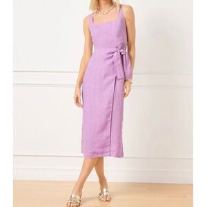 Talbots Square Neck Wrap Linen Sheath Dress Cross Dyed Sz 8 Lavender Flattering